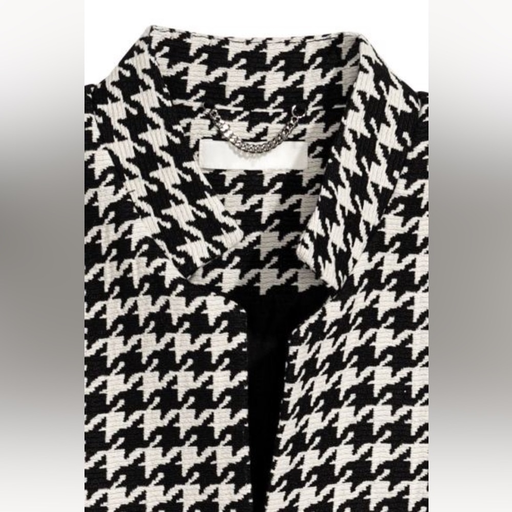 H&M hm Fitted Coat Jacket in Woven Fabric Black White Houndstooth Pattern Size 6 - Picture 6 of 16